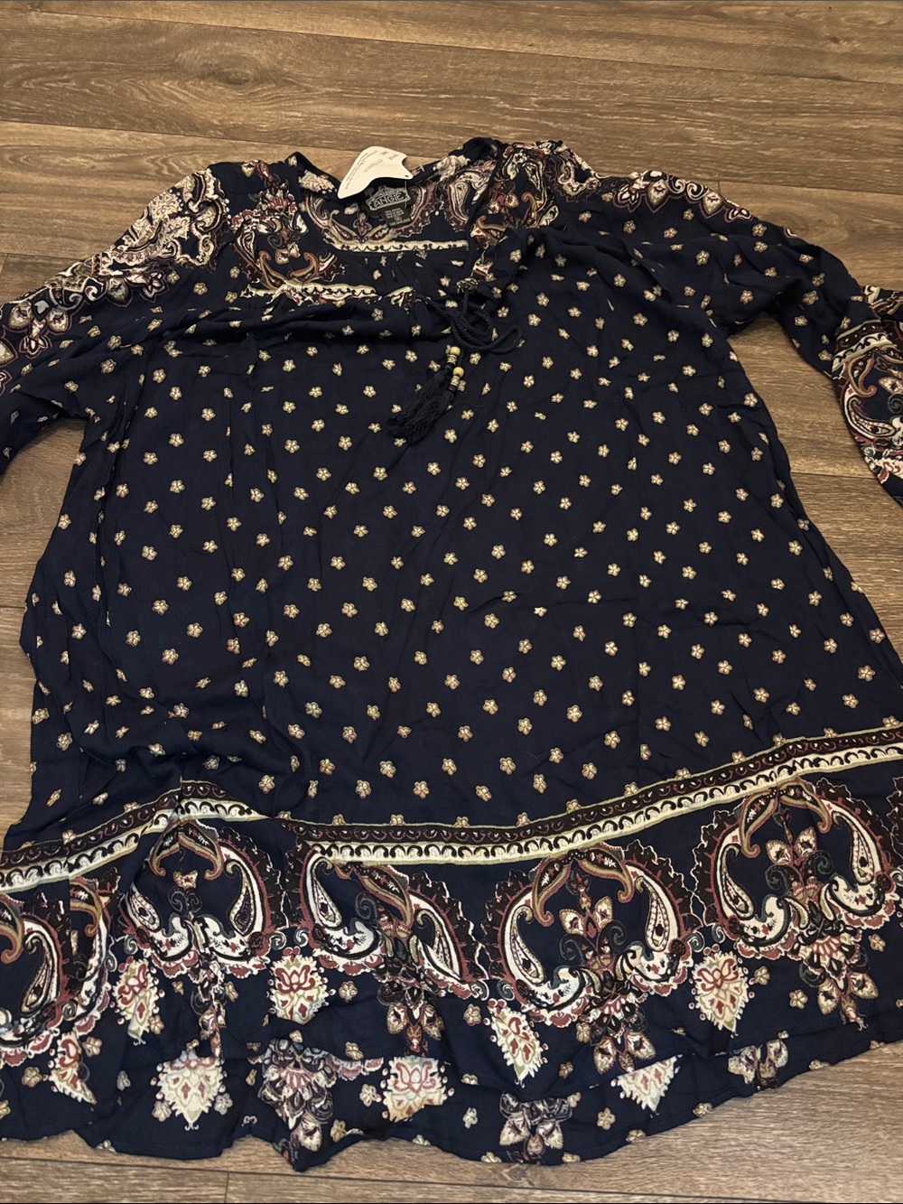 Angie Boho Baby-doll Ditsy Floral Peasant Tassel Tunic Floral Flowy Bell Sleeve